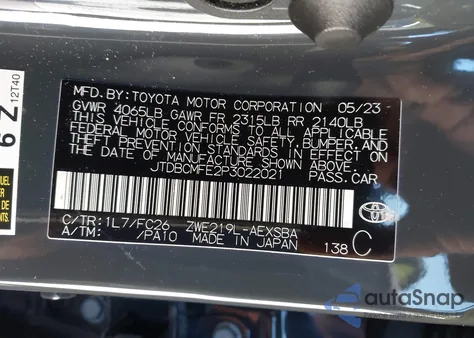 2023 Toyota Corolla Hybrid Se Infrared z USA, uszkodzony, nr VIN JTDBCMFE2P3022021